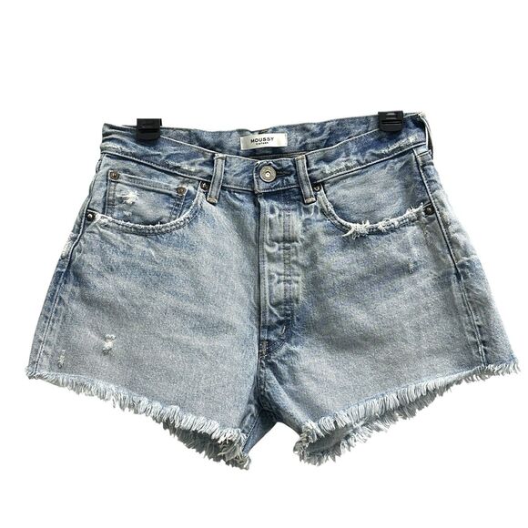 Moussy Pants - Moussy Vintage Womens 26 High Rise Denim Shorts Blue Frayed Hem Button Fly Denim
